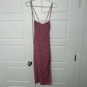 Dress Forum Mauve Floral Midi Slip Dress with Spaghetti Straps
